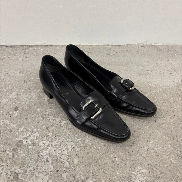 Prada Pointed Leather Heeled Loafers