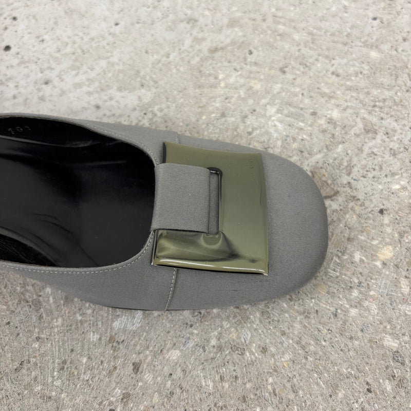 Gucci Silver Buckle Mule Heels