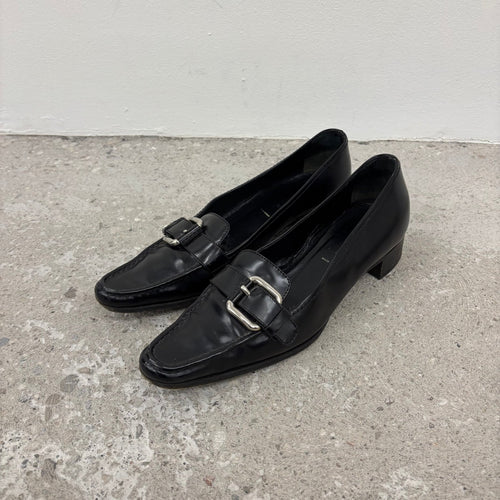 Prada Pointed Leather Heeled Loafers