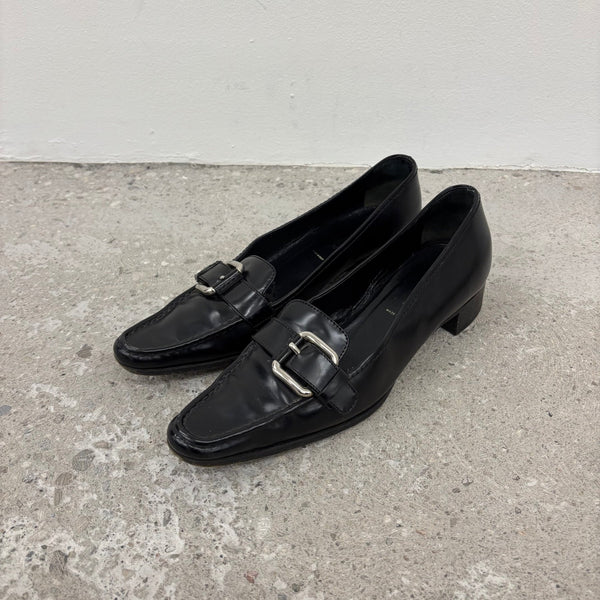 Prada Pointed Leather Heeled Loafers