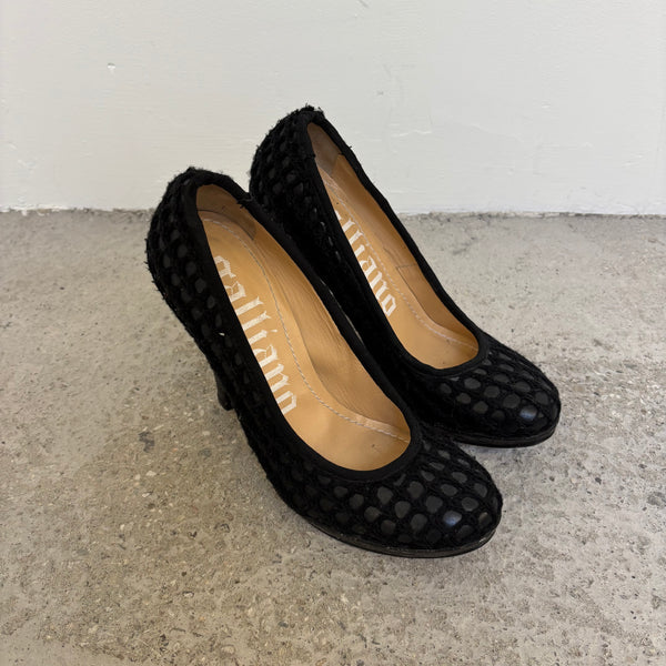 00s John Galliano Layered Crochet Leather Heels