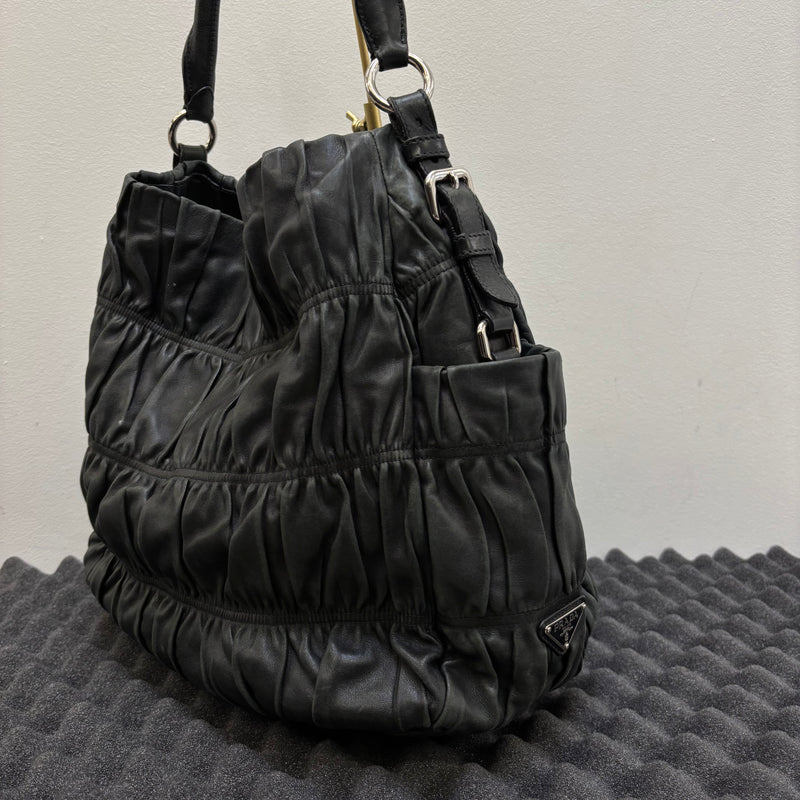 Prada Gaufre Leather Shoulder Hobo Bag