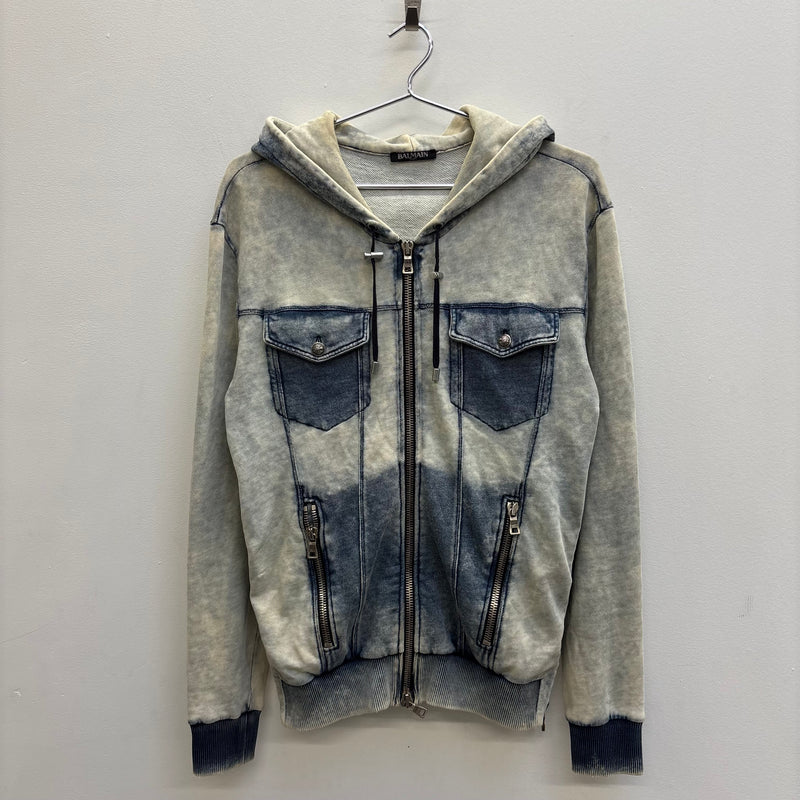 Balmain Semi Washed Zip Up Hoodie