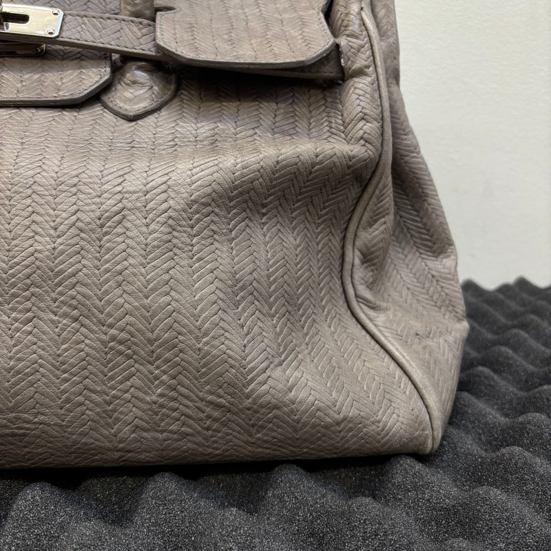 Grey Fishnet Patterned Leather Firkin Handbag