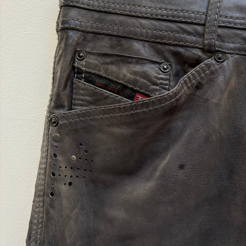 Diesel Sea Green Perforated Lambskin Jeans