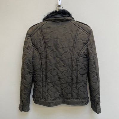 Shellac Embossed Camo Fur Trim Jacket