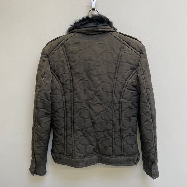 Shellac Embossed Camo Fur Trim Jacket