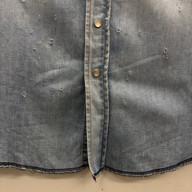 SS19 Yves Saint Laurent Paris Heavy Distressed Denim Shirt