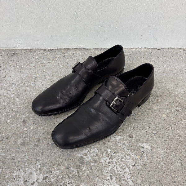 00s Prada Spazzolato Leather Monk Strap Loafers
