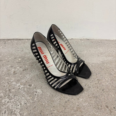 00s Miu Miu Caged Open Toe Leather Heels