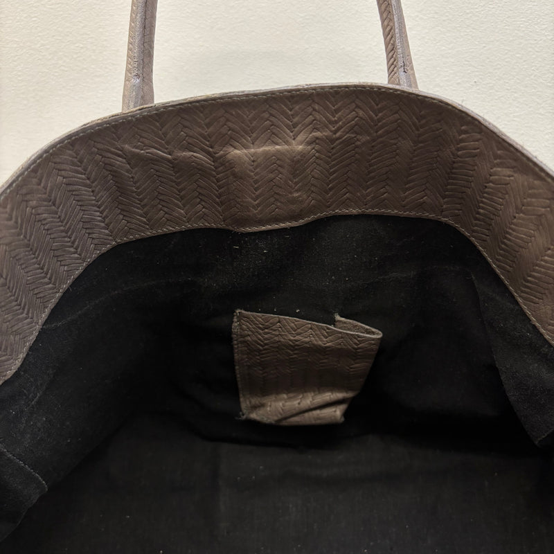 Grey Fishnet Patterned Leather Firkin Handbag