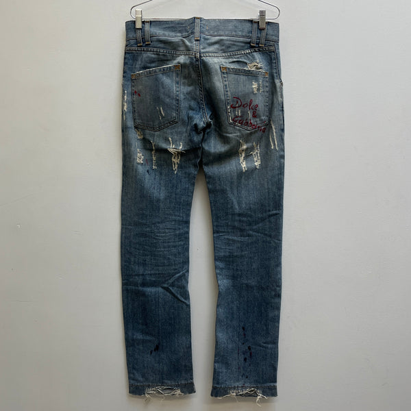 Dolce and Gabanna Distressed Paint-Splatter Jeans
