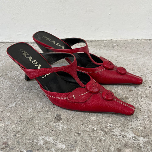 00S Prada Red Flower Pointed Mules