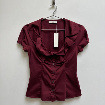 FW09 Prada Ruched Deep Neck Short Sleeve Blouse