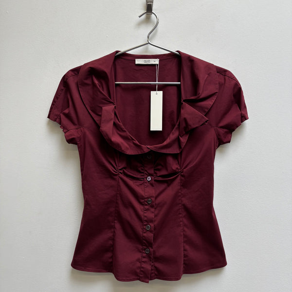 FW09 Prada Ruched Deep Neck Short Sleeve Blouse