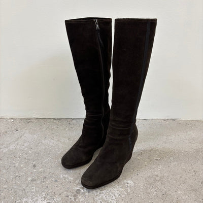 00s Prada Suede Knee High Wedge Boots