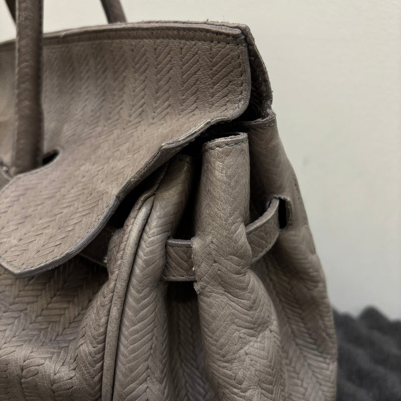 Grey Fishnet Patterned Leather Firkin Handbag