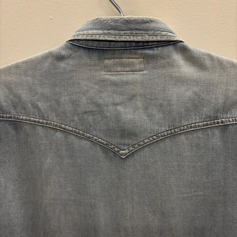 SS19 Yves Saint Laurent Paris Heavy Distressed Denim Shirt