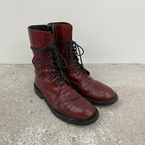 Ann Demeulemeester Blood Red Leather Combat Boots
