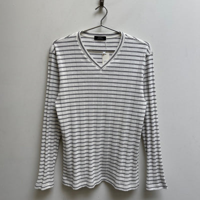 5351 Pour Les Hommes Striped V-Neck Ribbed Long Sleeve