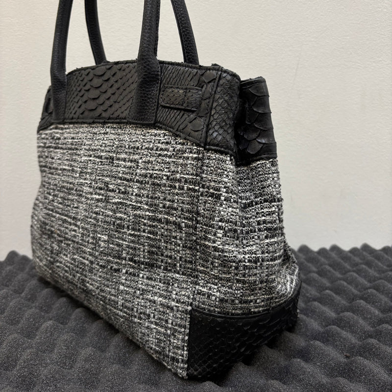 Tweed and Python Leather Firkin Handbag