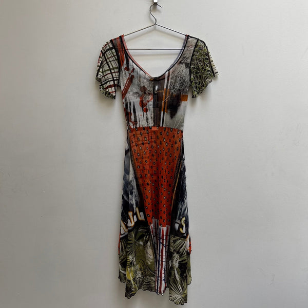 SS96 Jean Paul Gaultier Soleil Sheer Multipattern Dress