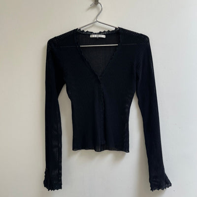 Enchantment…? Lace-Trimmed Sheer Ribbed Cardigan