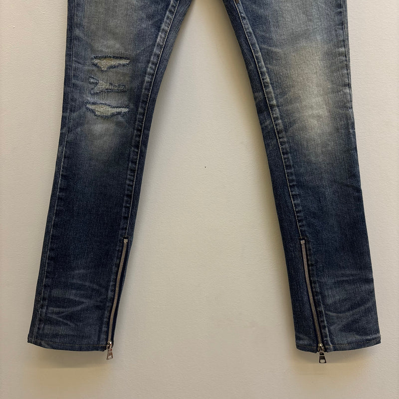 SS18 Yves Saint Laurent Acid Wash Distressed Zip Jeans