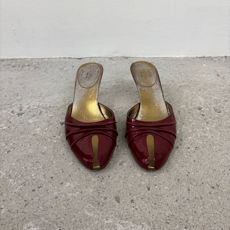 Gucci Patent Leather Open Split Kitten Heels