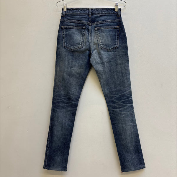SS18 Yves Saint Laurent Acid Wash Distressed Zip Jeans