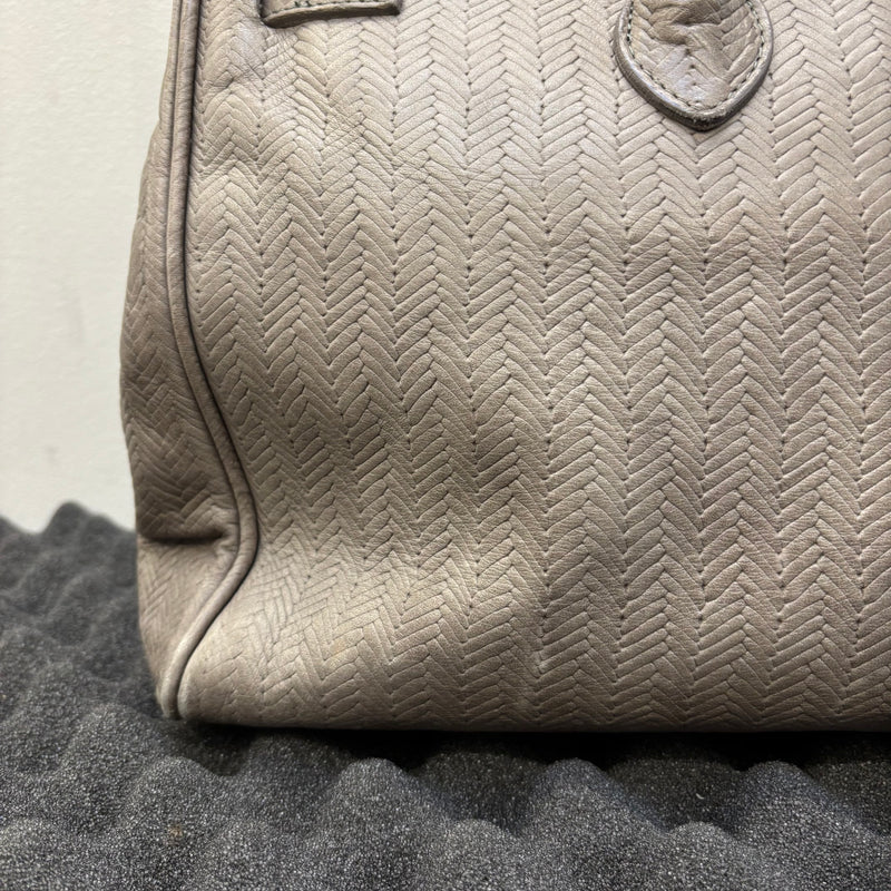 Grey Fishnet Patterned Leather Firkin Handbag