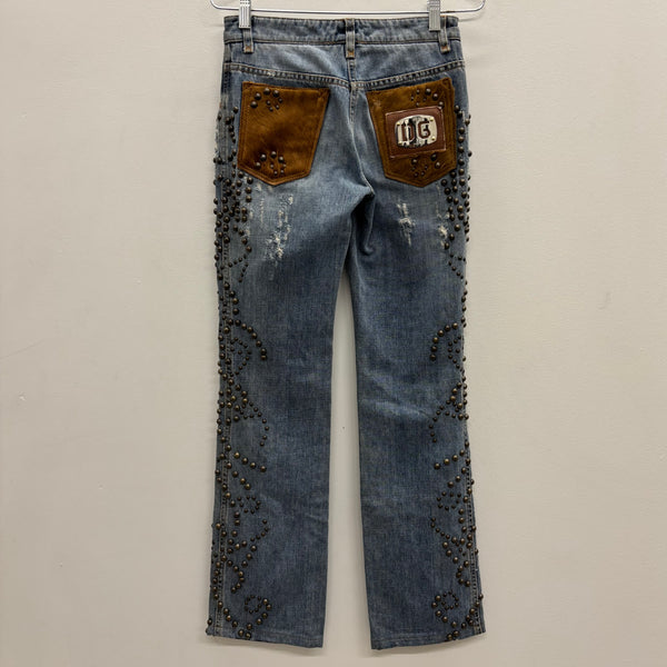 00s Dolce & Gabbana Studded Fur Pocket Jeans