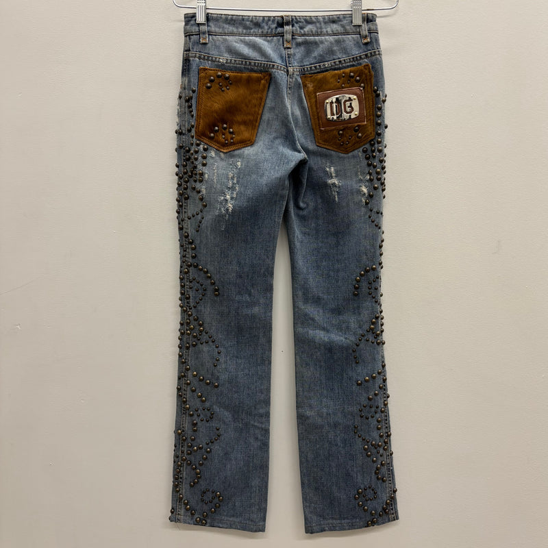00s Dolce & Gabbana Studded Fur Pocket Jeans