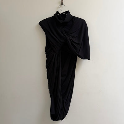 FW14 Rick Owens DRKSHDW Asymmetric One-Shoulder Turtleneck Draped Dress