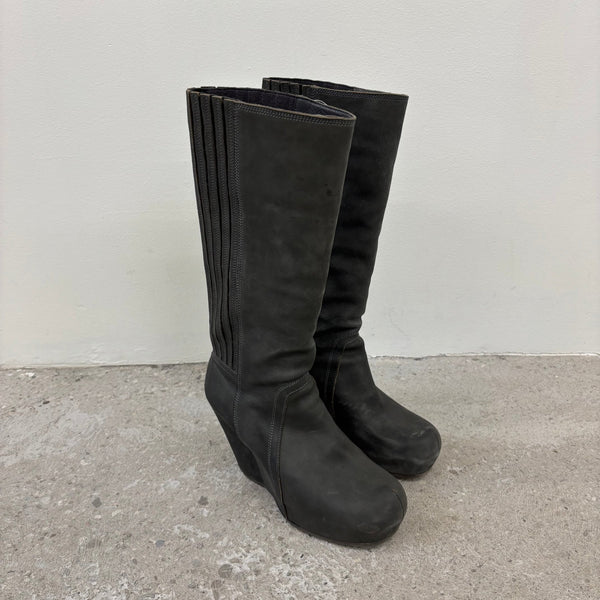 FW13 Rick Owens ‘PLINTH’ Wedge Knee High Leather Boots