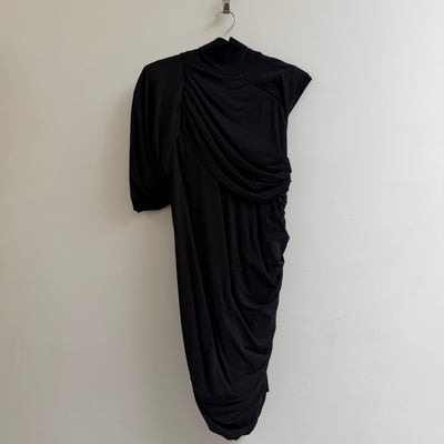 FW14 Rick Owens DRKSHDW Asymmetric One-Shoulder Turtleneck Draped Dress