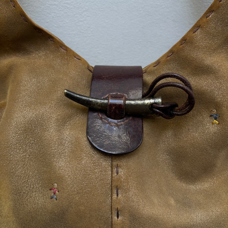 Henry Beguelin Embroidered Suede Leather Hobo Bag