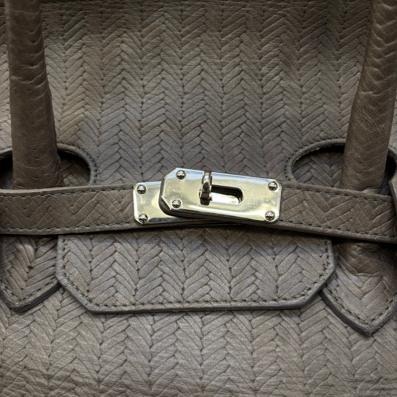 Grey Fishnet Patterned Leather Firkin Handbag