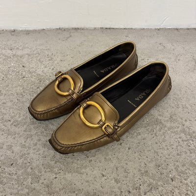 90s Prada Gold Ring Loafers