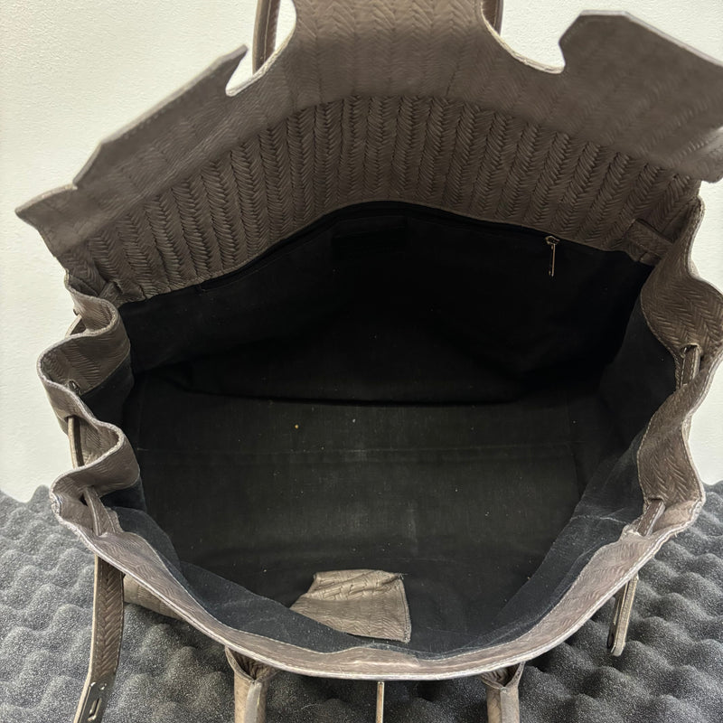 Grey Fishnet Patterned Leather Firkin Handbag