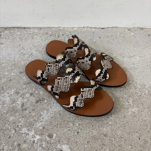 SS18 Chloé Two Toned Python Leather Strap Sandals