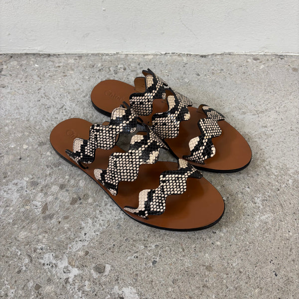 SS18 Chloé Two Toned Python Leather Strap Sandals