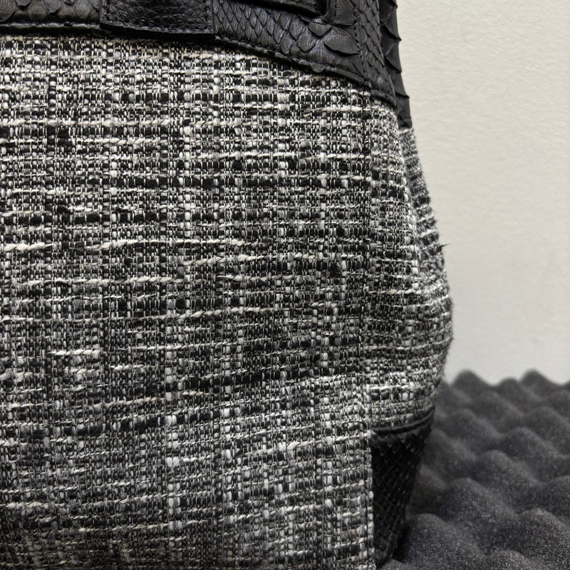Tweed and Python Leather Firkin Handbag