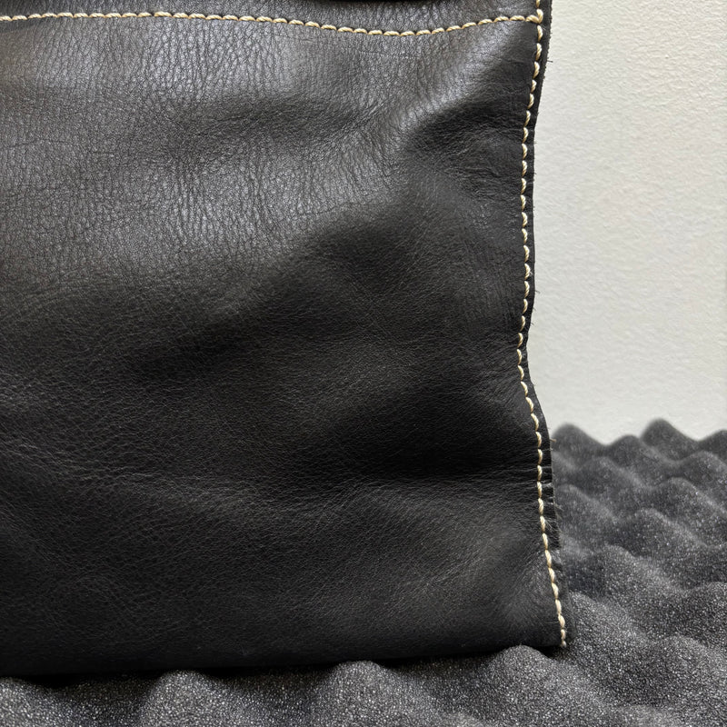 Contrast Stitching Leather Firkin Handbag