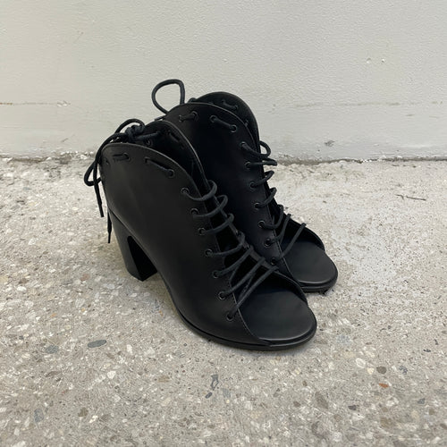 Ann Demeulemeester Vitello Lux Nero Lace Up Block Heels