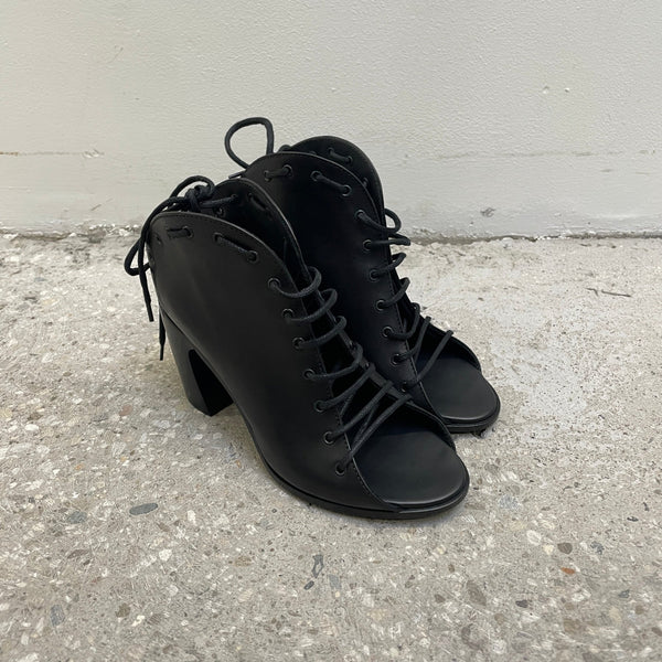 Ann Demeulemeester Vitello Lux Nero Lace Up Block Heels