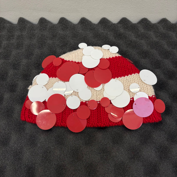 Prada Paillette Embellished Striped Knit Hat