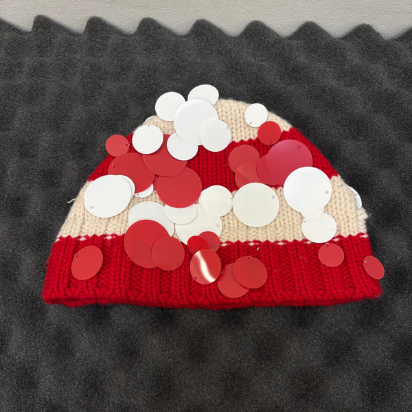 Prada Paillette Embellished Striped Knit Hat
