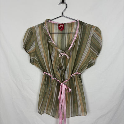00s Miss Sixty Sheer Striped Tie Front Top