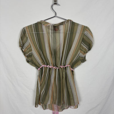 00s Miss Sixty Sheer Striped Tie Front Top